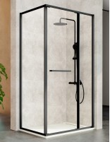 Mampara de ducha frontal negro - 1 puerta orientable + 1 fijo + 1 fijo lateral ÚNICA de Kassandra