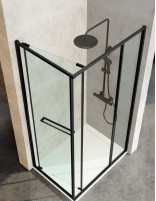 Detalle Mampara de ducha frontal negro - 1 puerta orientable + 1 fijo + 1 fijo lateral ÚNICA de Kassandra