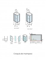 Croquis Mampara de ducha frontal cromo - 1 puerta orientable + 1 fijo + 1 fijo lateral ÚNICA de Kassandra
