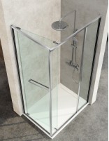 Detalle Mampara de ducha frontal cromo - 1 puerta orientable + 1 fijo + 1 fijo lateral ÚNICA de Kassandra