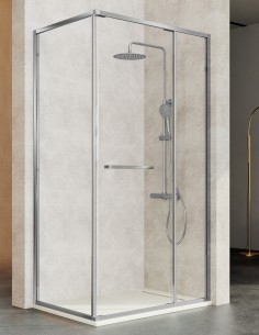 Mampara de ducha frontal cromo - 1 puerta orientable + 1 fijo + 1 fijo lateral ÚNICA de Kassandra