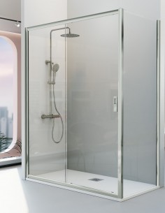 Mampara de ducha cromo frontal + 1 lateral fijo - SIENA de Kassandra