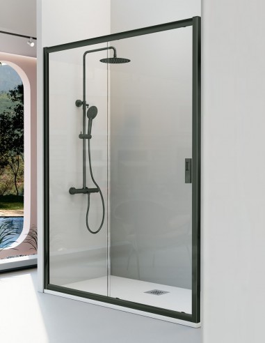 Mampara de ducha negra 1 fijo + 1 puerta corredera - SIENA de Kassandra