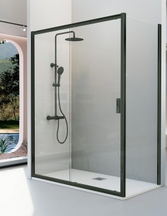 Mampara de ducha negro frontal + 1 lateral fijo - SIENA de Kassandra