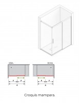 Mampara ducha angular lateral a hueco abierto croquis