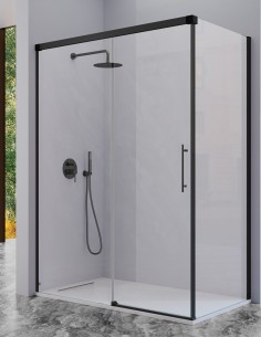 Mampara de ducha angular - negra 1 fijo + 1 puerta corredera + 1 fijo lateral URBAN de Kassandra