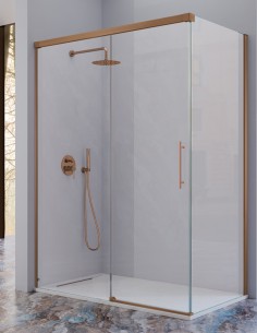 Mampara de ducha angular - bronce cepillado 1 fijo + 1 puerta corredera + 1 fijo lateral URBAN de Kassandra