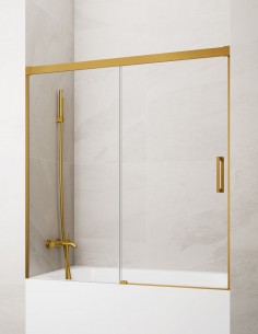 Mampara bañera GME Basic Dorada modelo 1 fijo y 1 corredera sin perfil inferior