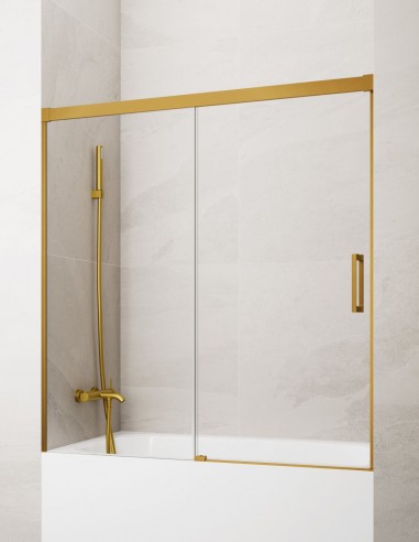 Mampara bañera GME Basic Dorada modelo 1 fijo y 1 corredera sin perfil inferior
