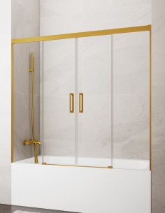 Mampara bañera Basic GME Dorada modelo 2 fijos y 2 correderas sin perfil inferior