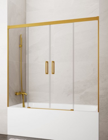 Mampara bañera Basic GME Dorada modelo 2 fijos y 2 correderas sin perfil inferior