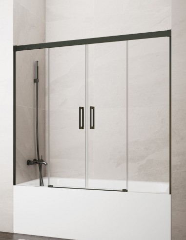 Mampara bañera Basic GME Titanio modelo 2 fijos y 2 correderas sin perfil inferior