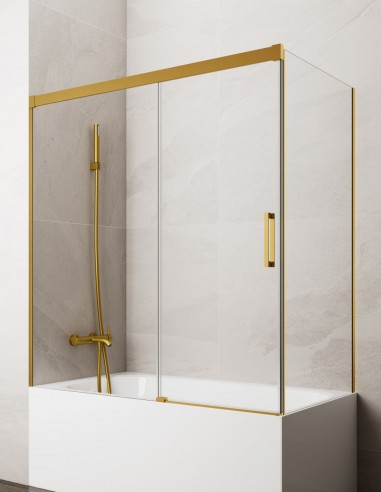 Mampara bañera angular GME Basic Dorada modelo 1 fijo y 1 corredera sin perfil inferior