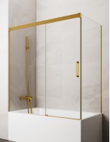 Mampara bañera angular GME Basic Dorada modelo 1 fijo y 1 corredera sin perfil inferior