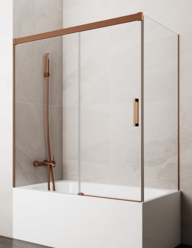 Mampara bañera angular GME Basic Cobre modelo 1 fijo y 1 corredera sin perfil inferior