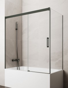 Mampara bañera angular GME Basic Titanio modelo 1 fijo y 1 corredera sin perfil inferior
