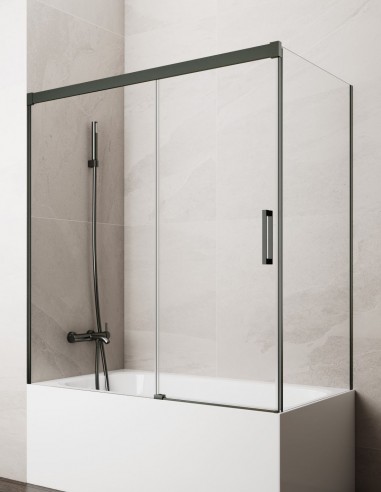 Mampara bañera angular GME Basic Titanio modelo 1 fijo y 1 corredera sin perfil inferior