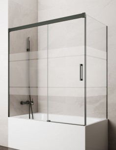 Mampara bañera angular GME Basic Titanio modelo 1 fijo y 1 corredera sin perfil inferior 2