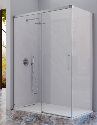 Mampara de ducha angular - plata mate 1 fijo + 1 puerta corredera + 1 fijo lateral URBAN de Kassandra