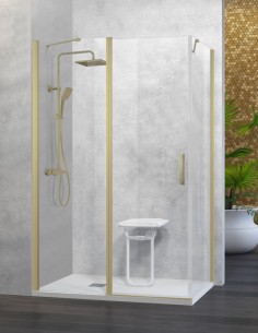 Mampara ducha angular - 1 fijo + 1 puerta abatible + 1 lateral fijo oro cepillado Nardi de Kassandra