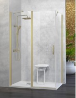 Mampara ducha angular - 1 fijo + 1 puerta abatible + 1 lateral fijo oro cepillado Nardi de Kassandra