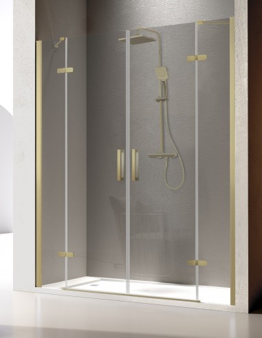 Mampara frontal - 2 Fijos + 2 Puertas abatibles Nardi oro cepillado de Kassandra