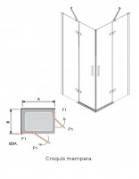 Croquis Mampara angular abatible - Nardi Oro cepillado de Kassandra