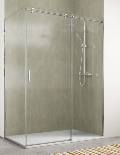 Mampara cromo - 1 puerta + 1 fijo + 1 fijo lateral Mijas