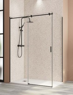 Mampara negra - 1 puerta + 1 fijo + 1 fijo lateral Mijas