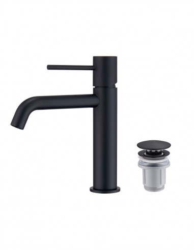 Pack Grifo de lavabo - negro/black gun metal Monza + Válvula click-clack de Imex
