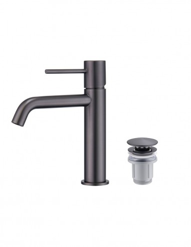 Pack Grifo de lavabo - negro/black gun metal Monza + Válvula click-clack de Imex