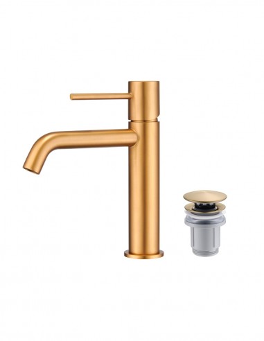 Pack Grifo de lavabo - oro/oro rosa cepillado Monza + Válvula click-clack de Imex