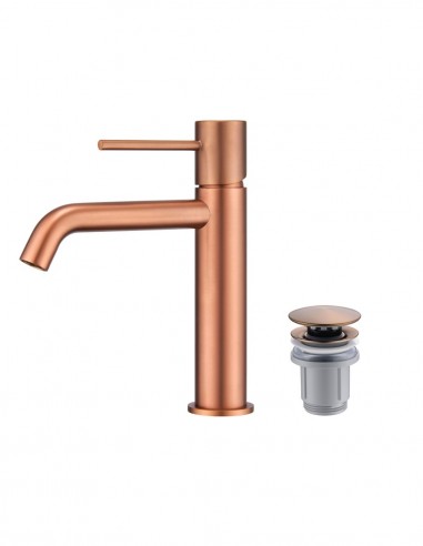 Pack Grifo de lavabo - oro/oro rosa cepillado Monza + Válvula click-clack de Imex