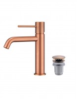 Pack Grifo de lavabo - oro/oro rosa cepillado Monza + Válvula click-clack de Imex