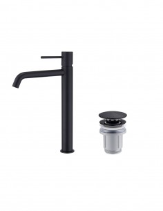 Pack Grifo de lavabo caño alto - negro/black gun metal Monza + Válvula click-clack de Imex