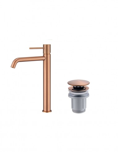 Pack Grifo de lavabo caño alto - oro cepillado/oro rosa cepillado Monza + Válvula click-clack de Imex