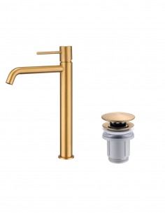Pack Grifo de lavabo caño alto - oro cepillado/oro rosa cepillado Monza + Válvula click-clack de Imex
