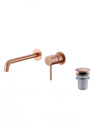 Pack Grifo de lavabo empotrado - oro cepillado/oro rosa cepillado Monza + Válvula click-clack de Imex