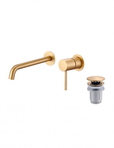 Pack Grifo de lavabo empotrado - oro cepillado/oro rosa cepillado Monza + Válvula click-clack de Imex