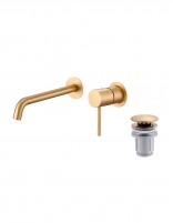 Pack Grifo de lavabo empotrado - oro cepillado/oro rosa cepillado Monza + Válvula click-clack de Imex