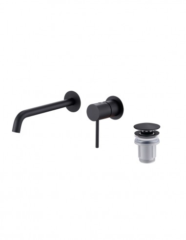 Pack Grifo de lavabo empotrado - negro/black gun metal Monza + Válvula click-clack de Imex