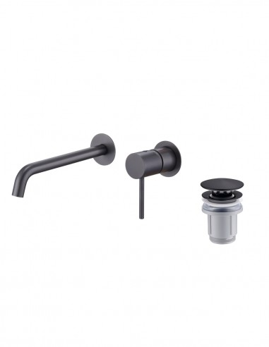 Pack Grifo de lavabo empotrado - negro/black gun metal Monza + Válvula click-clack de Imex