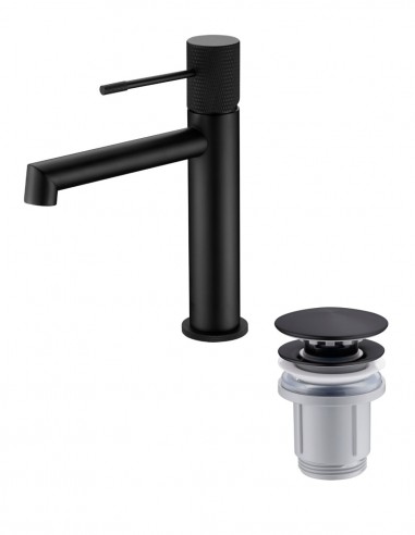 Pack Grifo de lavabo - negro/black gun metal Line + Válvula click-clack de Imex