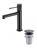 Pack Grifo de lavabo - negro/black gun metal Line + Válvula click-clack de Imex