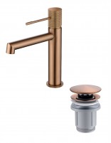 Pack Grifo de lavabo - oro cepillado/oro rosa cepillado Line + Válvula click-clack de Imex