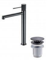 Pack Grifo de lavabo alto - negro/black gun metal Line + Válvula click-clack de Imex
