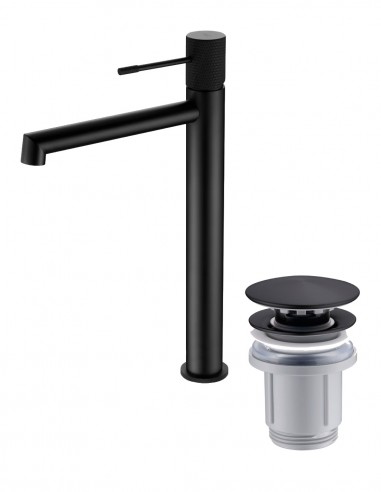 Pack Grifo de lavabo alto - negro/black gun metal Line + Válvula click-clack de Imex