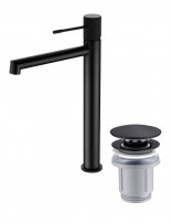 Pack Grifo de lavabo alto - negro/black gun metal Line + Válvula click-clack de Imex