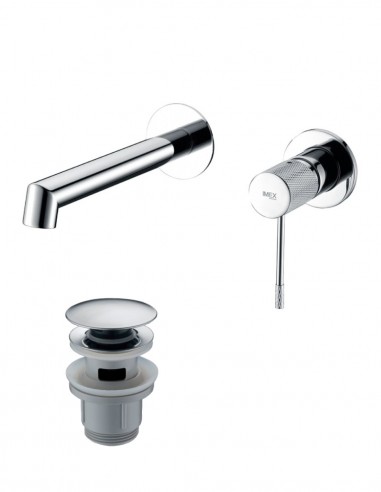 Pack Grifo de lavabo empotrado - cromo/níquel cepillado Line + Válvula click-clack de Imex