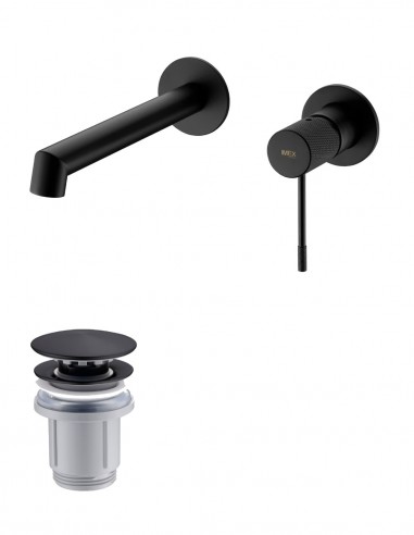 Pack Grifo de lavabo empotrado - negro/black gun metal Line + Válvula click-clack de Imex